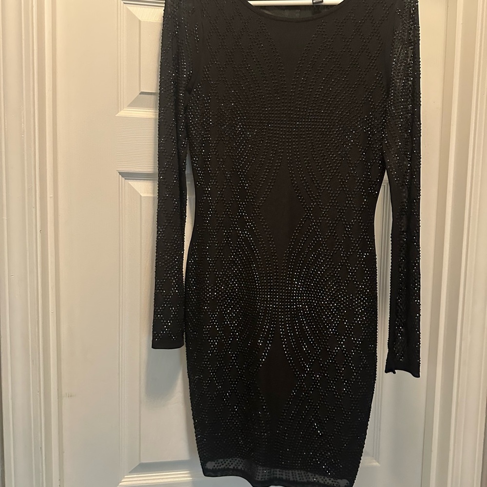 Windsor Black Sequin Embellished Long Sleeve Bodycon Dress